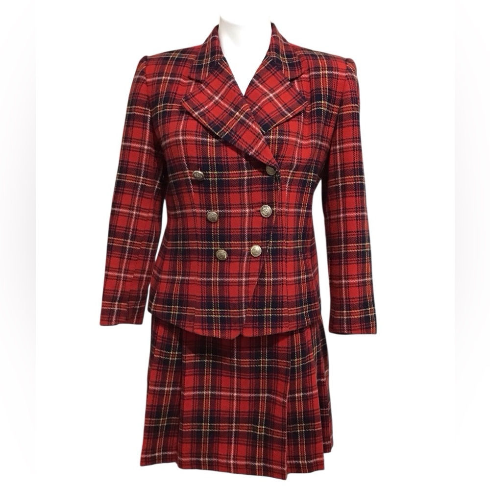 Norton McNaughton Red Plaid Tartan Mini Skirt-suit Good Condition Size 8 Petite